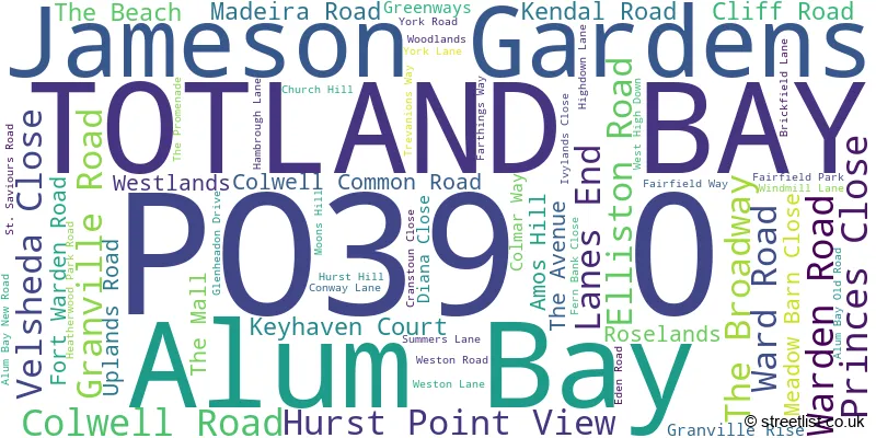 A word cloud for the PO39 0 postcode